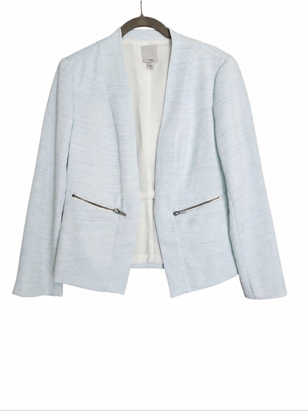 HALOGEN NORDSTROM LIGHT BLUE TEXTURED OPEN FRONT LIGHTWEIGHT BLAZER MEDIUM P